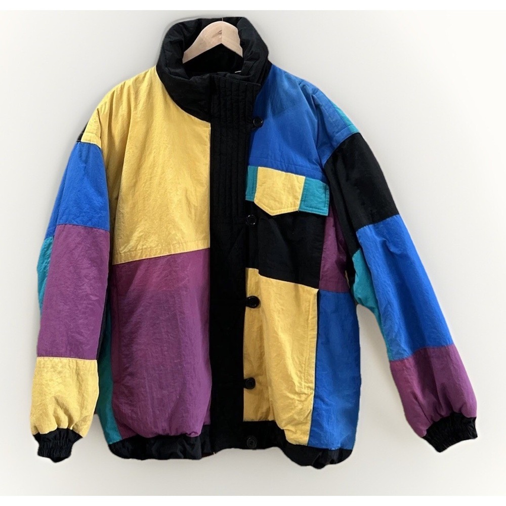 Men Vintage London Fog SUPER PUFFY Bright Color BLOCK Sun Buster SKI JACKET Sz M